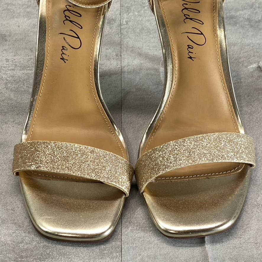 WILD PAIR Women's Light Gold Glitter Bethie Two-Piece Stiletto Dress Sandals SZ7