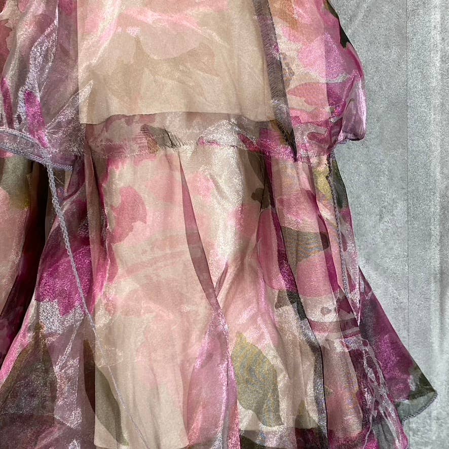 SPEECHLESS Juniors' Grey-Fuchsia Organza Floral-Print Tiered Halter Dress SZ 13