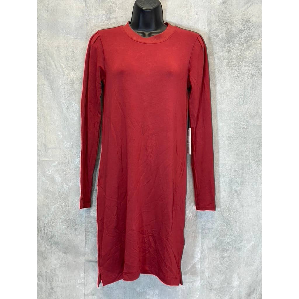 BLDWN Women's Red Crewneck Long Sleeve Pullover Sweater Mini Dress SZ XS