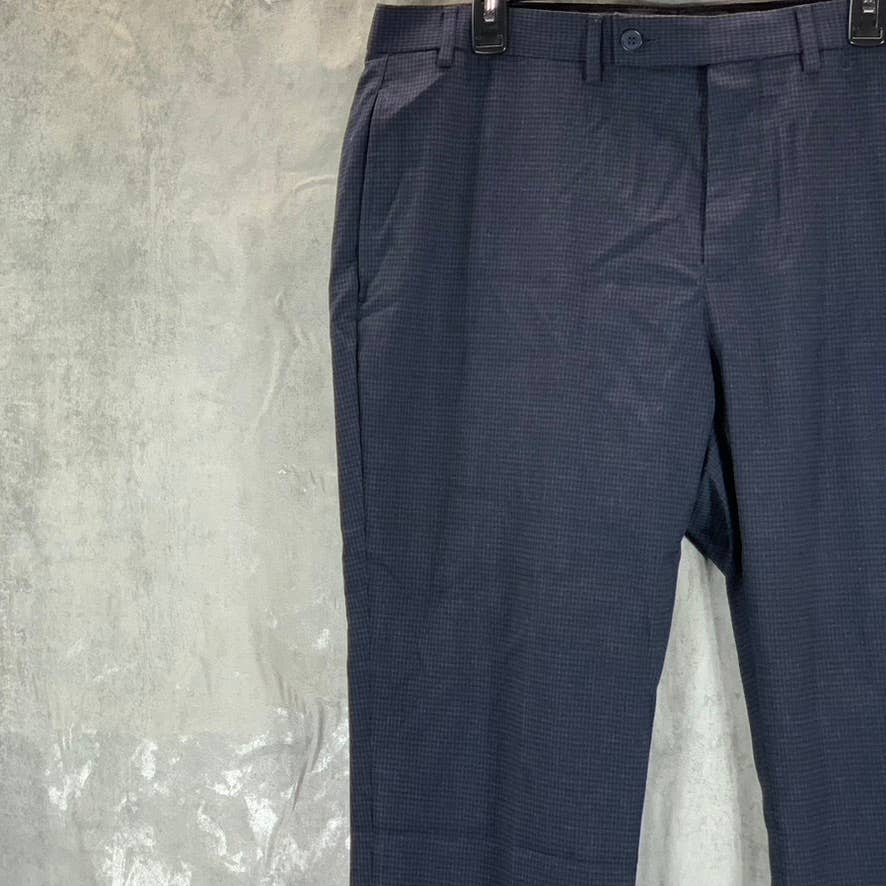 CALVIN KLEIN Men's Navy Mini-Check Slim-Fit Stretch Dress Pants SZ 38X30