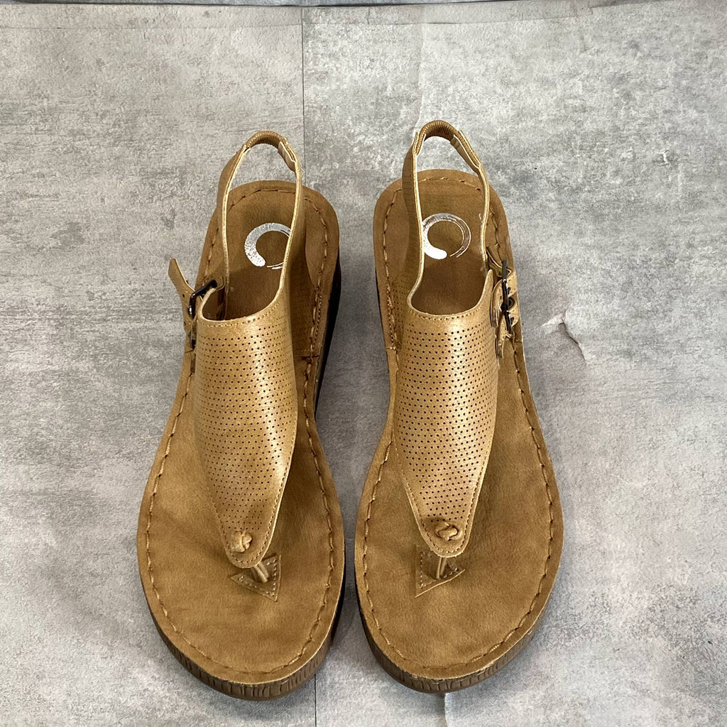 JOURNEE COLLECTION Women's Tan Mckell Thong Wedge Sandals SZ 6.5