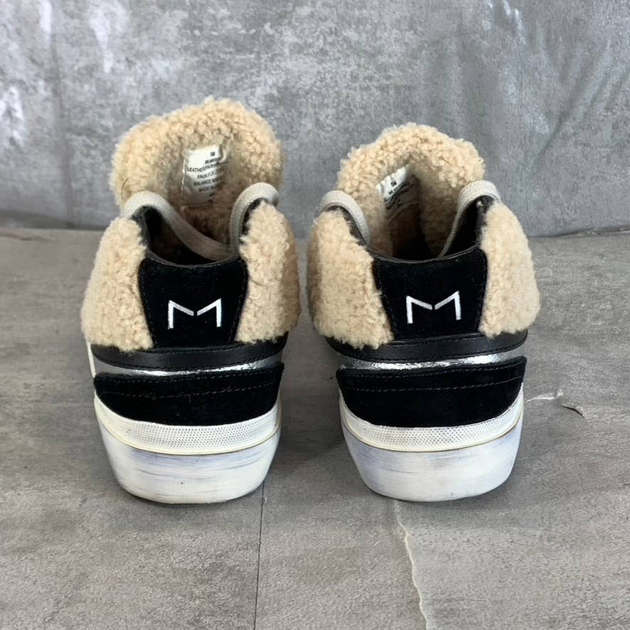 MARC FISHER LTD Women's Black/Silver Merin Faux-Fur Lace-Up Sneakers SZ 5
