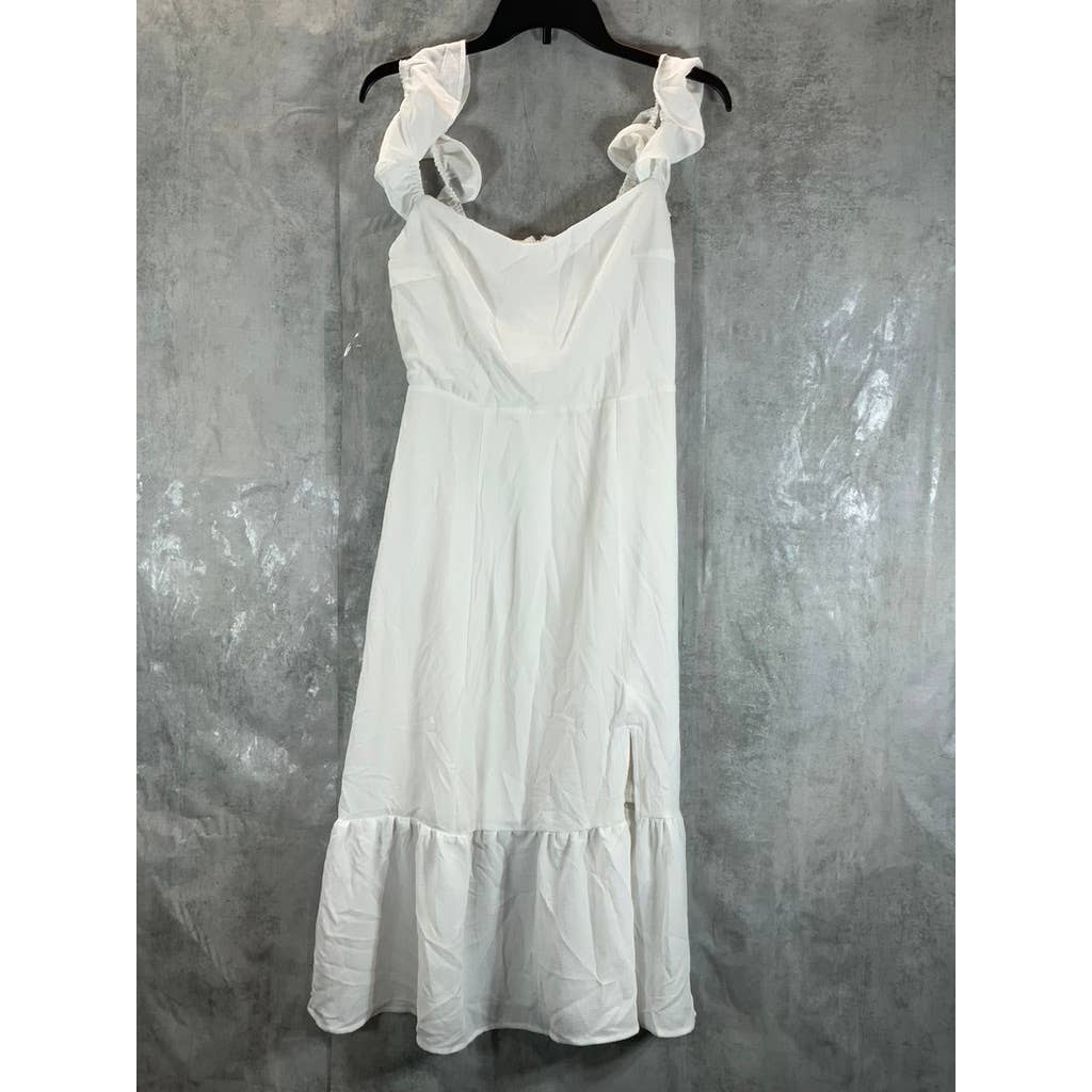 AND NOW THIS Women's White Solid Sweetheart Neck Ruffled Pullover Midi Dress SZS