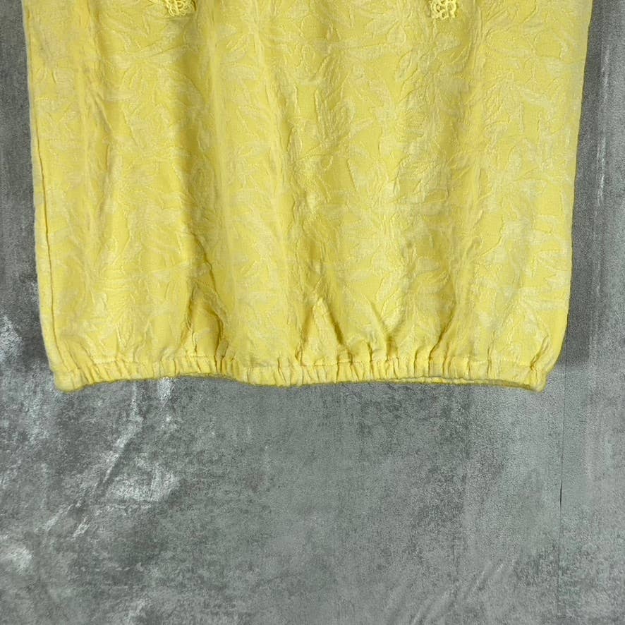 BELLDINI Women's Pineapple Textured Pleated Ruffle-Sleeve V-Neck Top SZ S