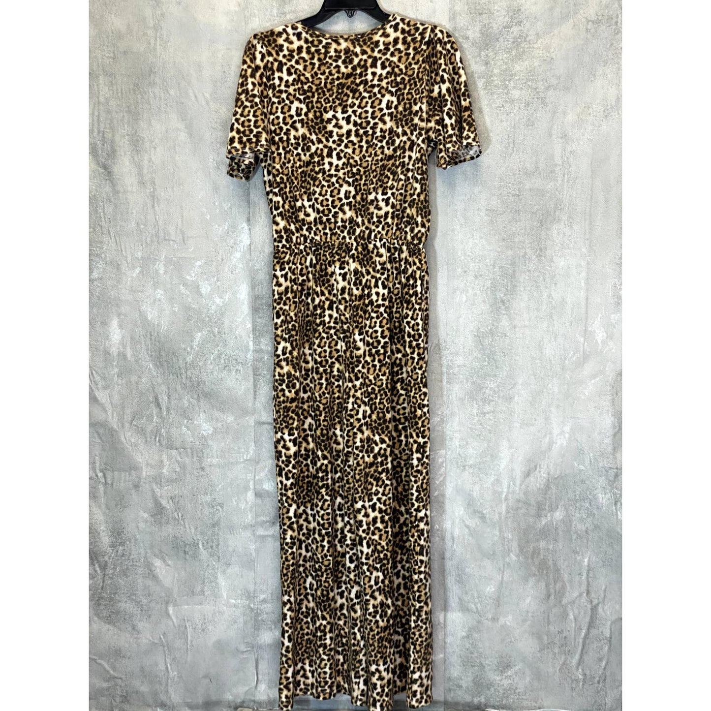 19 COOPER Women's Brown Overflow Leopard Print Surplice Wide Leg Jumpsuit SZ M