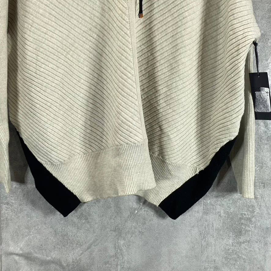 BLACK TAPE Women's Oatmeal Heather/Black Ribbed Hooded Drawstring Sweater SZ M
