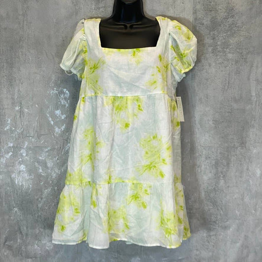 ABOUND Women's Green Dye Spiral Puff Sleeve Square Neck Pullover Mini Dress SZ S