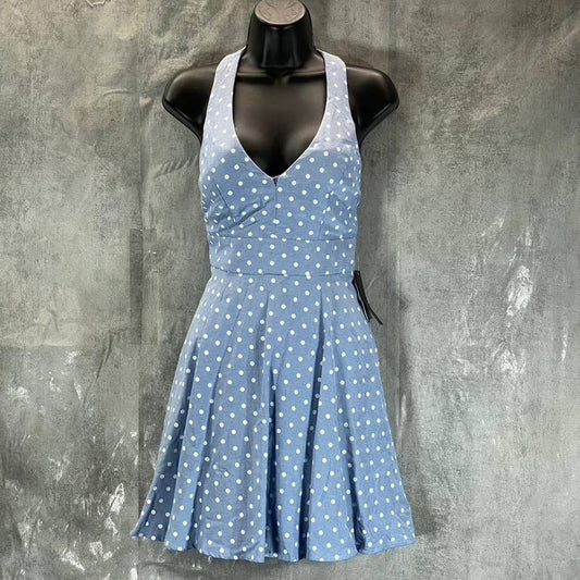 CITY STUDIO Juniors' Women's Day Blue Dotted Bow-Back Fit & Flare Mini Dress SZ5