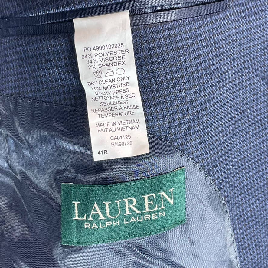 LAUREN RALPH LAUREN Men's Blue Mini Check UltraFlex Classic-Fit Sport Coat SZ41R