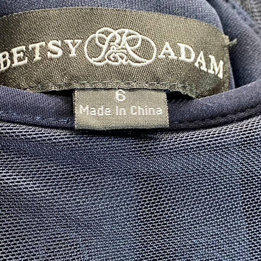 BETSY & ADAM Women's Navy Bailey Illusion Trim Long-Sleeve Fit & Flare Midi