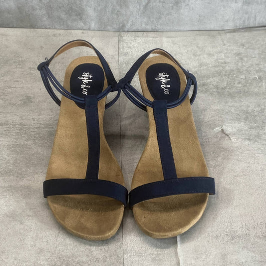 STYLE & Co Women’s Navy Mulan Round-Toe T-Strap Slingback Wedge Sandals SZ 7