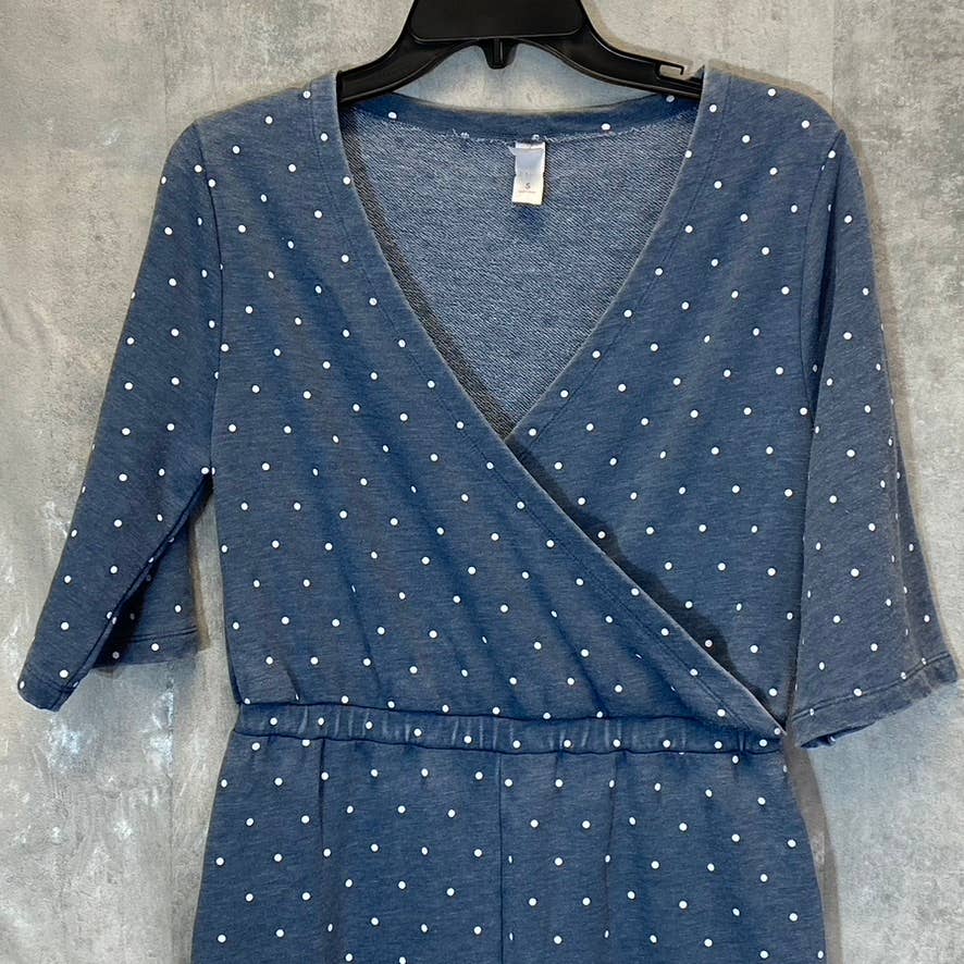 ALTERNATIVE Women's Bay Blue Pin Dot Surplice Short Sleeve Pull-On Jumpsuit SZ S