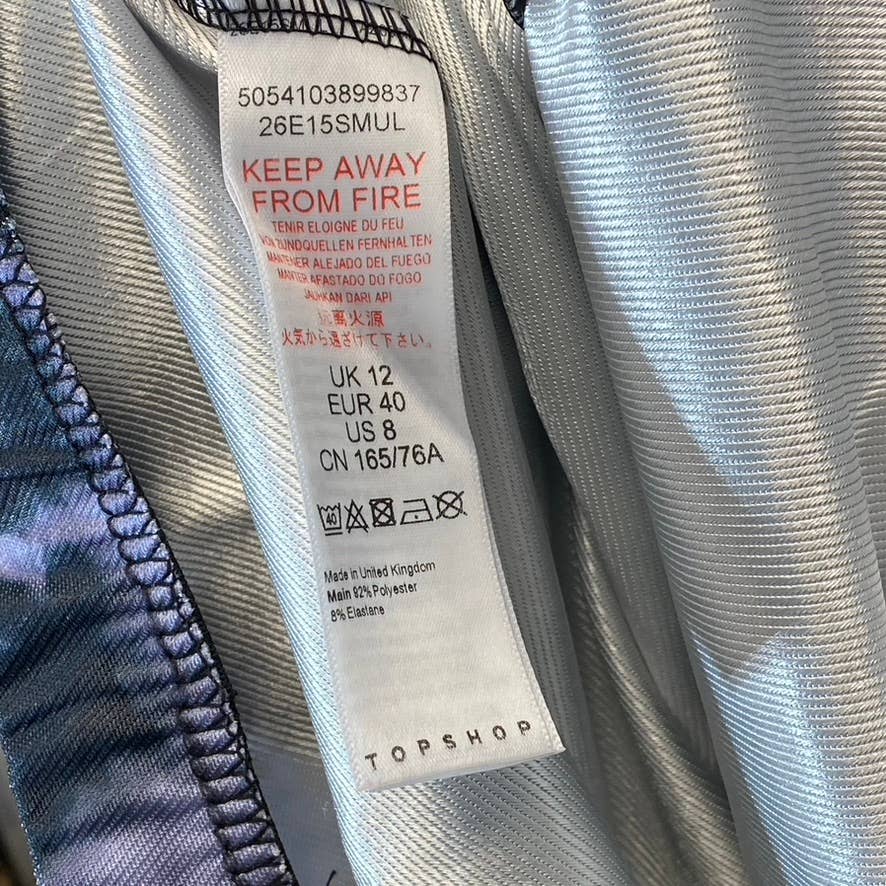 TOPSHOP Women's Petite Black/Purple Tie-Dye Wide Leg Pull-on Pants SZ 8