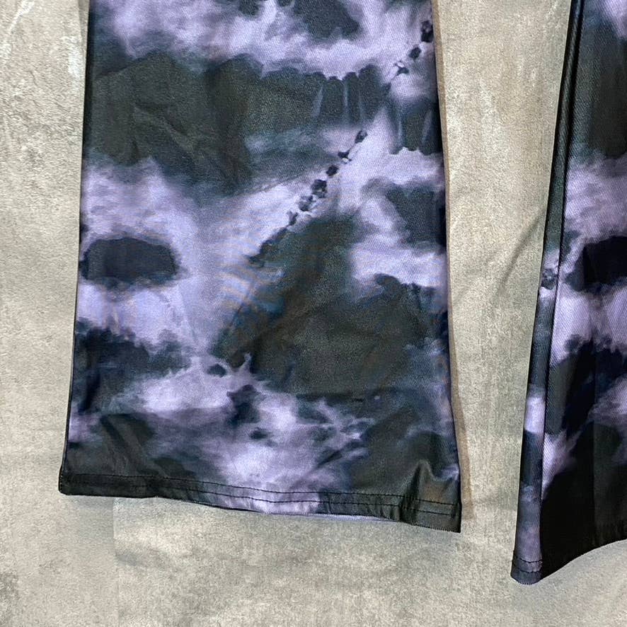 TOPSHOP Women's Petite Black/Purple Tie-Dye Wide Leg Pull-on Pants SZ 8