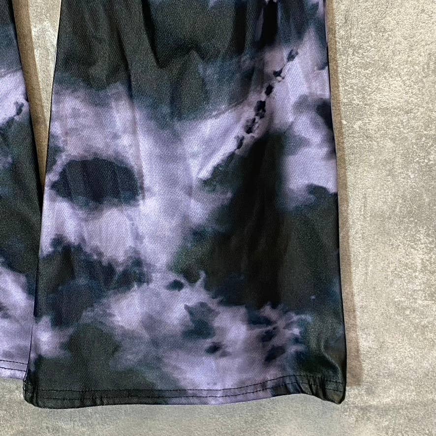 TOPSHOP Women's Petite Black/Purple Tie-Dye Wide Leg Pull-on Pants SZ 0