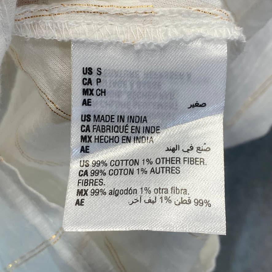 BAR III Women's Bright White Striped Detail Puff Sleeve V-Neck Wrap Blouse SZ S