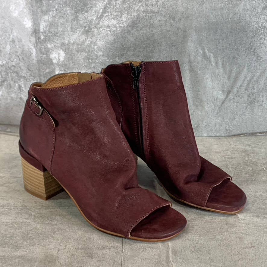 VINTAGE FOUNDRY CO. Women's Burgundy Sabrina Peep-Toe Block-Heel Ankle Boots SZ6