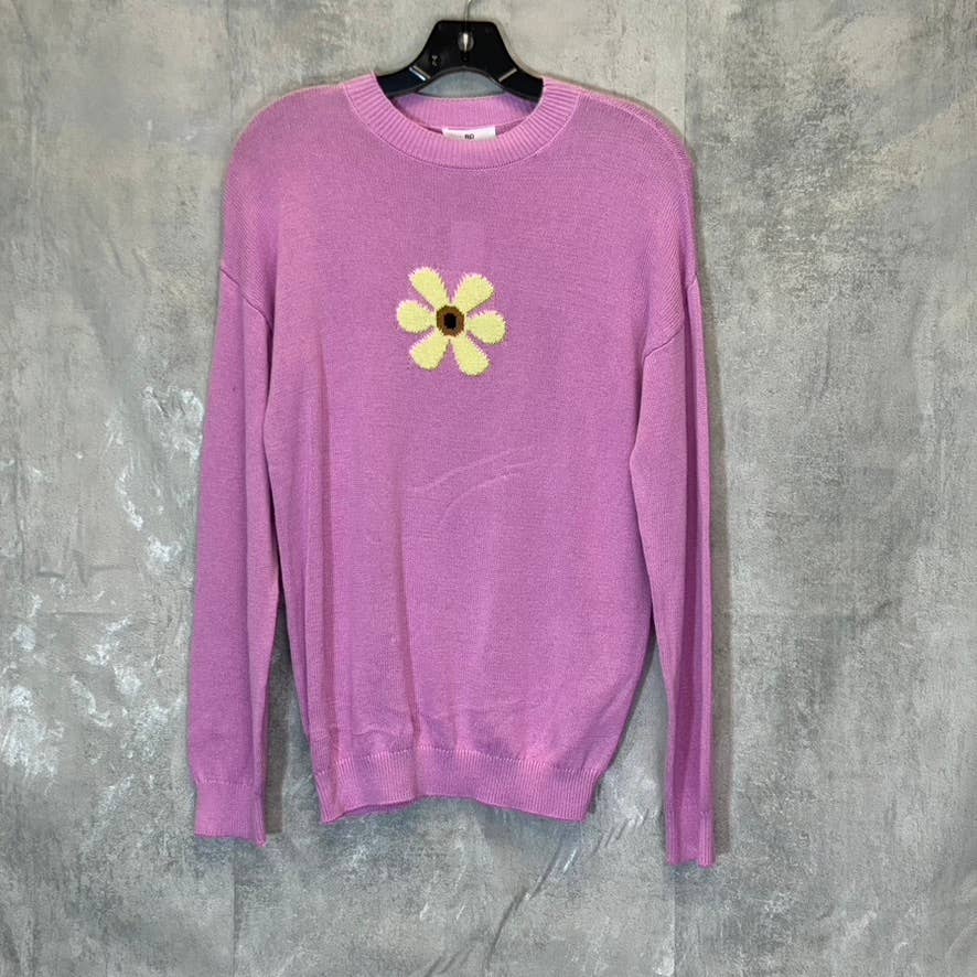 BP. Women's Purple Tulip Daisy Front Knit Crewneck Long Sleeve Sweater SZ S