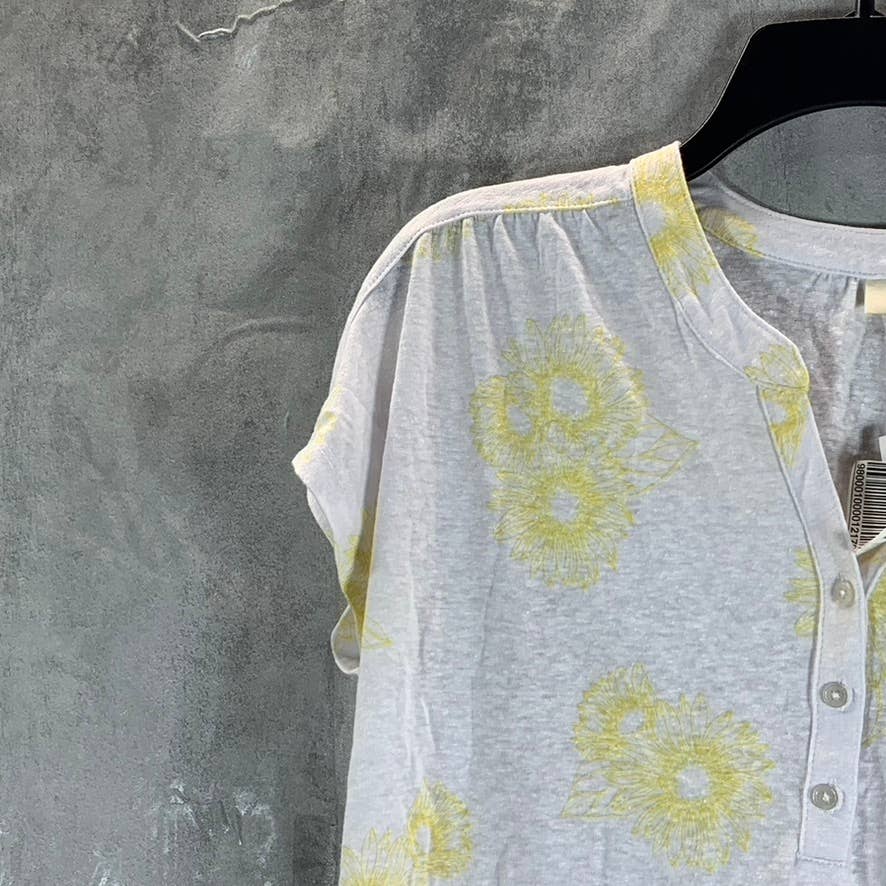 STYLE & CO Women's Yellow Combo Spring Escape Floral-Print Henley Top SZ M