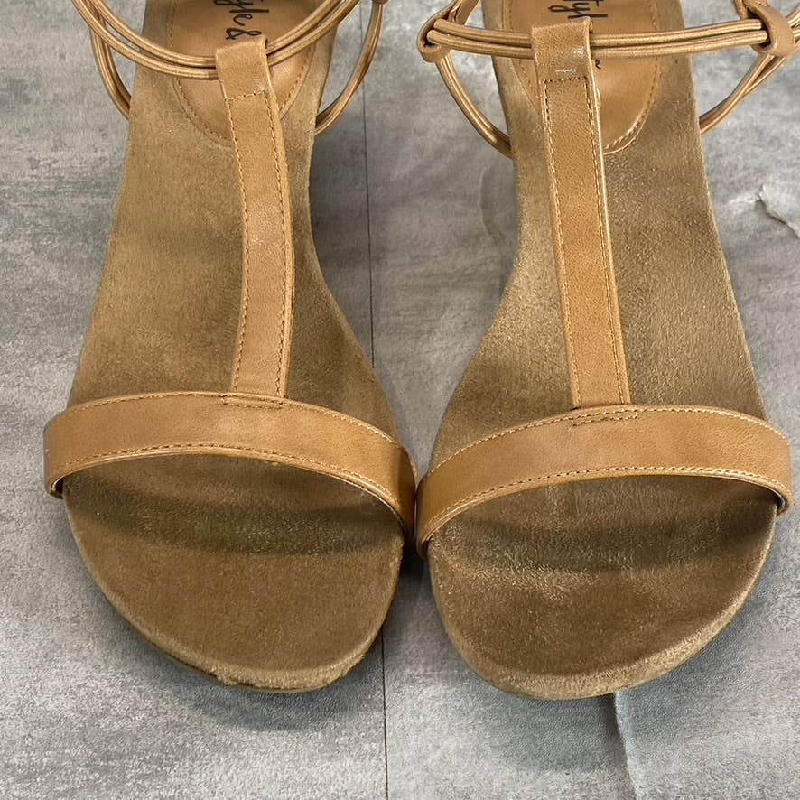 STYLE & Co Women’s Medium Tan Mulan T-Strap Slingback Wedge Sandals SZ 9.5
