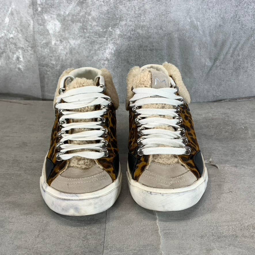 MARC FISHER LTD Women's Animal Print Beige Merin Faux-Fur Lace-Up Sneakers SZ 6