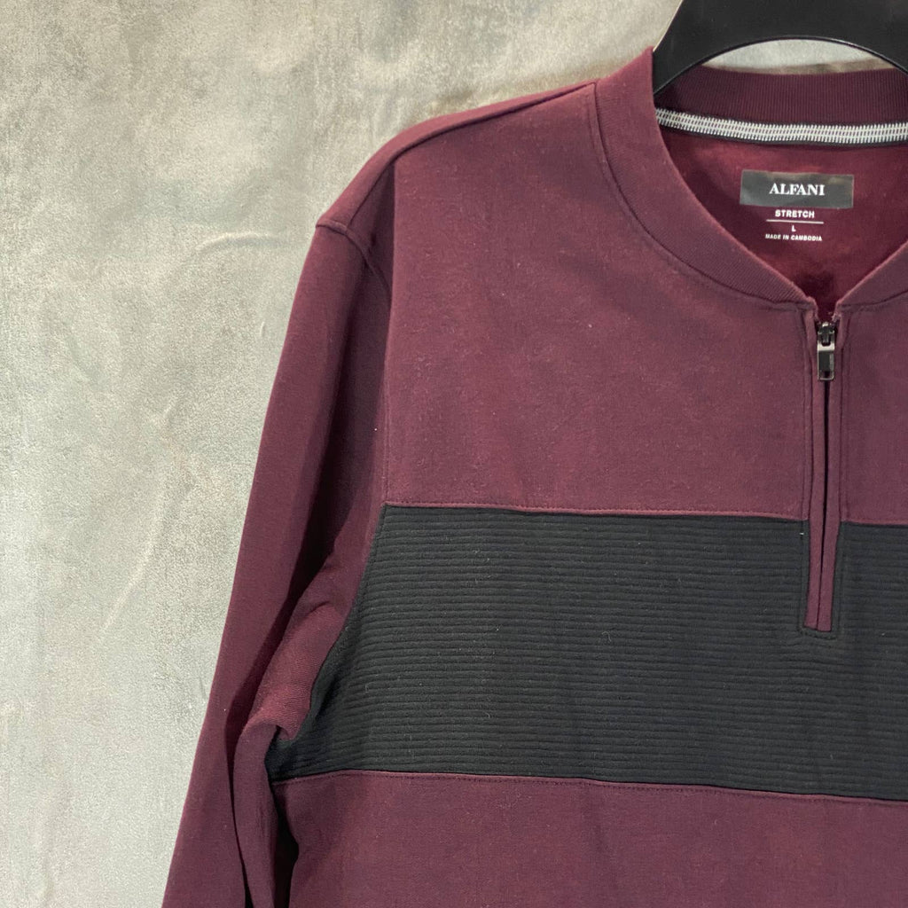 ALFANI Men's Port Heather Baseball Ottoman Quarter-Zip Stretch Sweatshirt SZ L