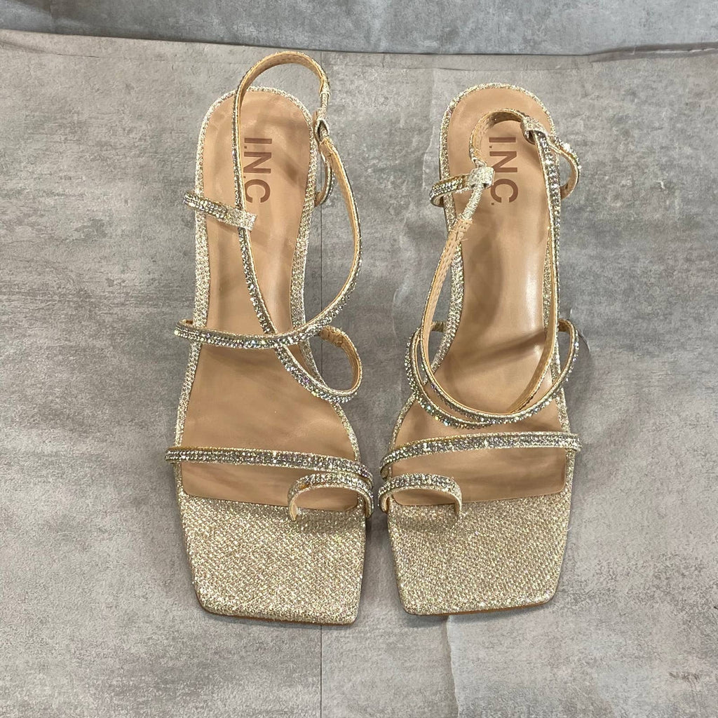 INC INTERNATIONAL CONCEPTS Women's Champagne Crystal Arti Strappy Sandals SZ 9.5