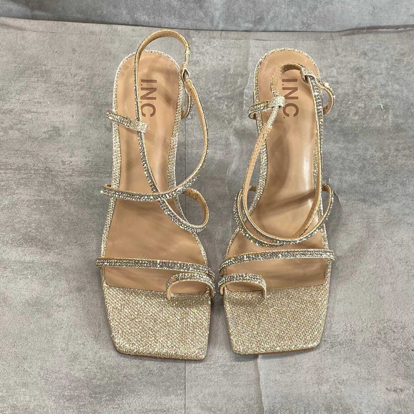 INC INTERNATIONAL CONCEPTS Women's Champagne Crystal Arti Strappy Sandals SZ 9.5