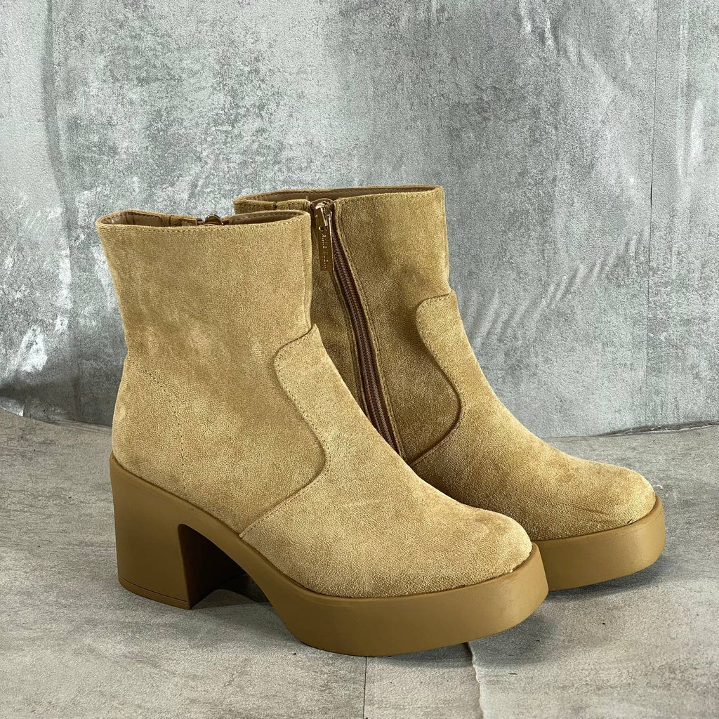 ANNE KLEIN Women's Dark Natural Sierra Square-Toe Block-Heel Booties SZ 7