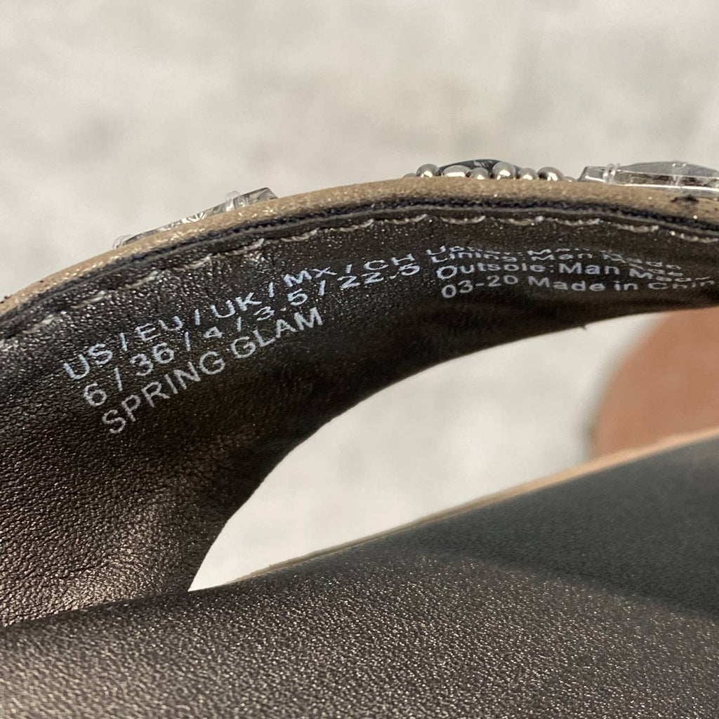 REACTION KENNETH COLE Women's Pewter Spring Glam Beaded Slide Sandals SZ 6