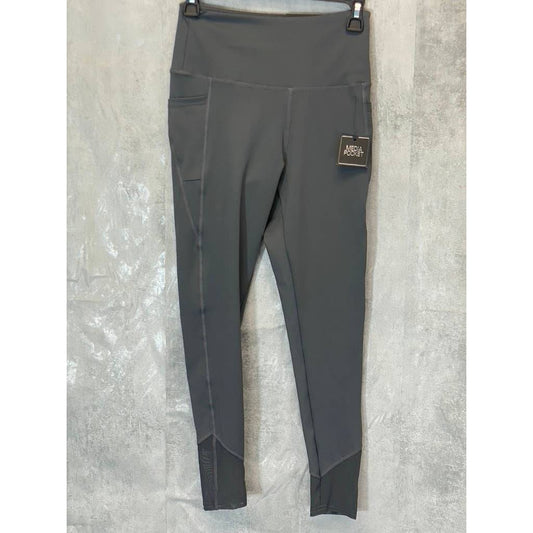 KAY UNGER Women's Dark Grey High-Waist Tummy Control Mesh Cuff Pull-On Leggings SZ S