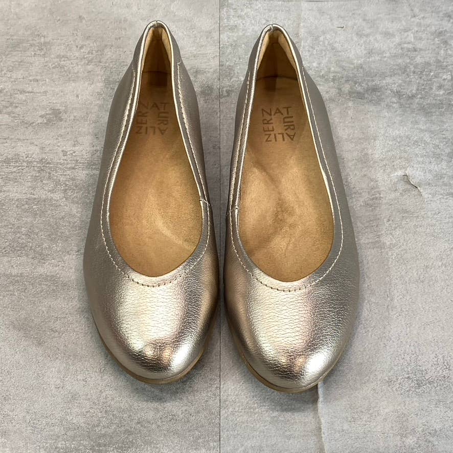 NATURALIZER Women's Warm Silver Metallic Vivienne Almond-Toe Slip-On Flats SZ6.5