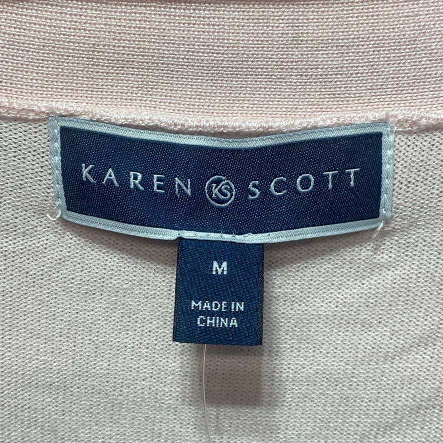 KAREN SCOTT Blush Long Sleeve Open Front Two-Pocket Cardigan SZ M