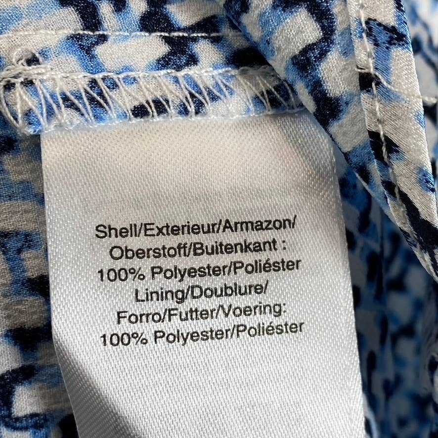 DKNY Women's Blue Printed Flutter-Sleeve V-Neck Faux-Wrap Dress SZ 14