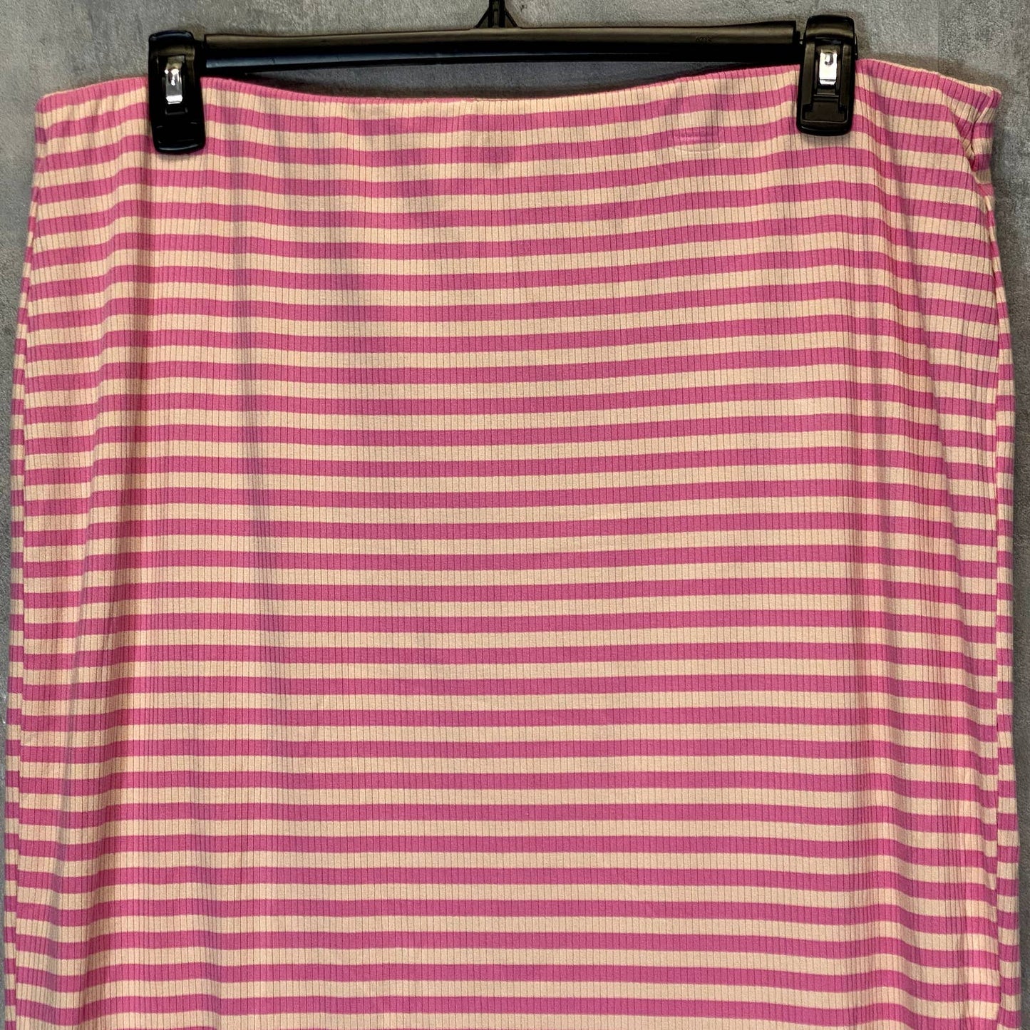 AFRM Women's Plus Size Pink/Nude Stripe Ribbed Torino Midi Pull-On Skirt SZ 1X