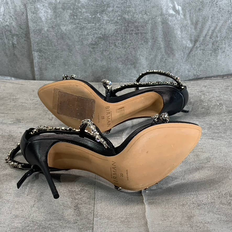 ALEXANDRE BIRMAN Women's Black Leather Demi Crystals Stiletto Sandals SZ 5 (35)