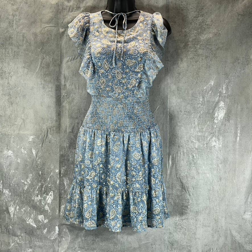 MICHAEL MICHAEL KORS Women's Petite Chambray Paisley Smocked Ruffle Dress SZ P/M