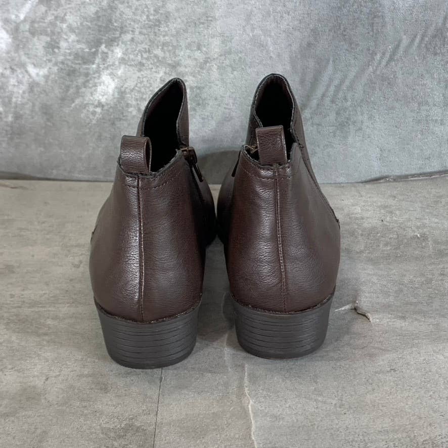 SUN+STONE Women's Brown Cadee Memory Foam Slip-On Block Heel Ankle Booties SZ 10