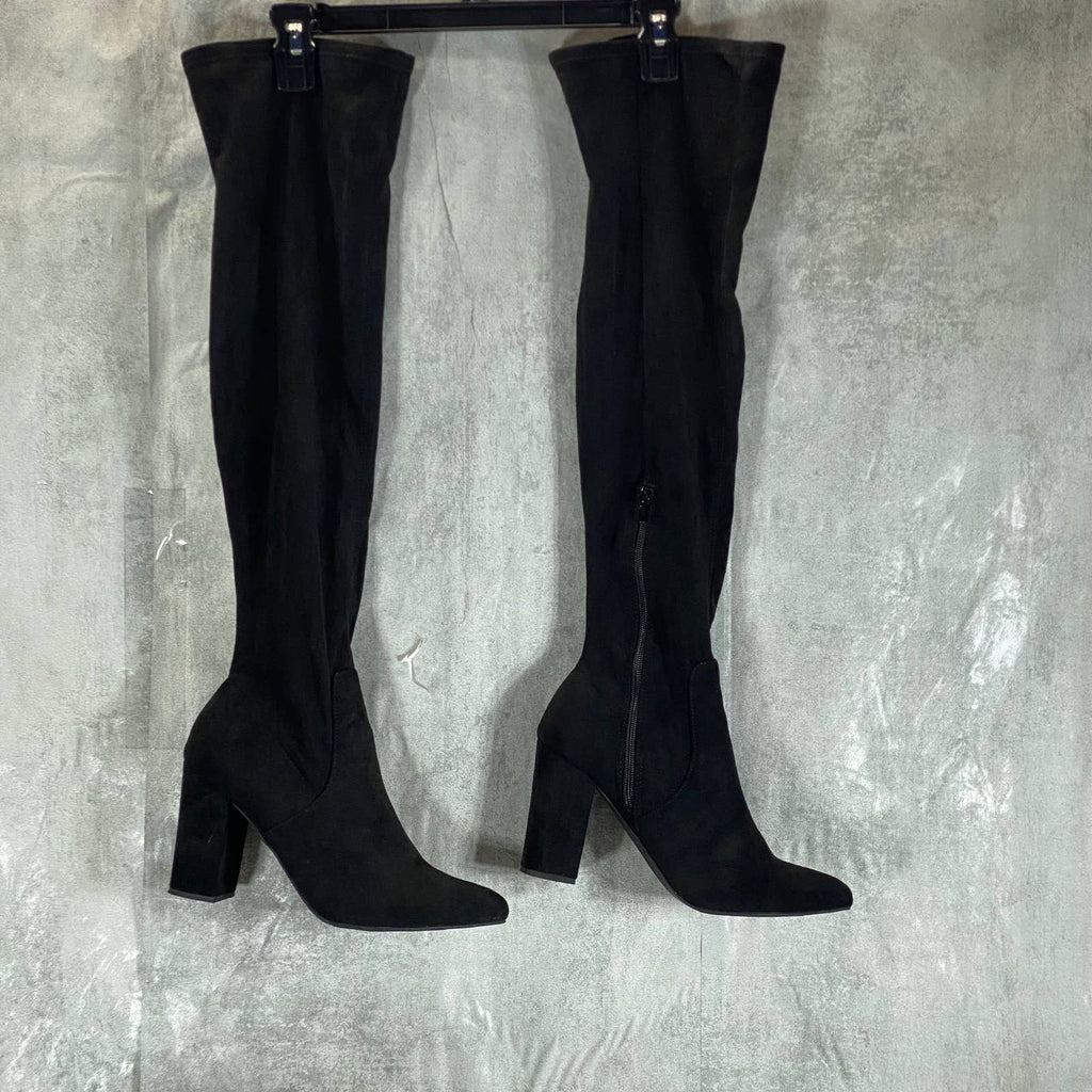 WILD PAIR Women's Black Micro Bravy Over-The-Knee Stretch Block-Heel Boots SZ9.5