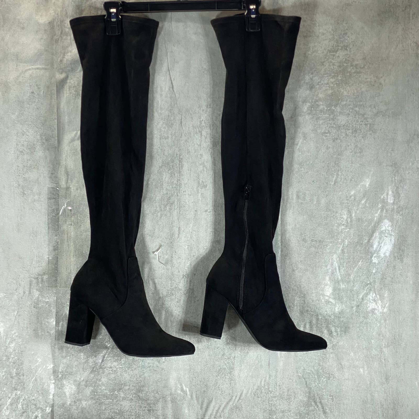 WILD PAIR Women's Black Micro Bravy Over-The-Knee Stretch Block-Heel Boots SZ9.5