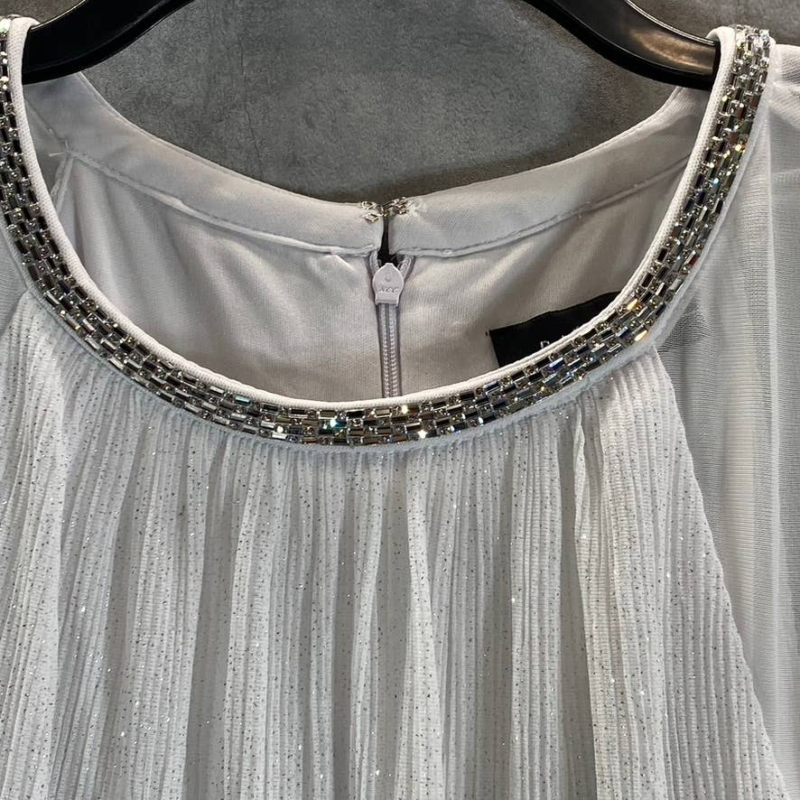 R&M RICHARDS Women's Plus Size Ivory Glitter Chiffon Rhinestone Cape Dress SZ14W