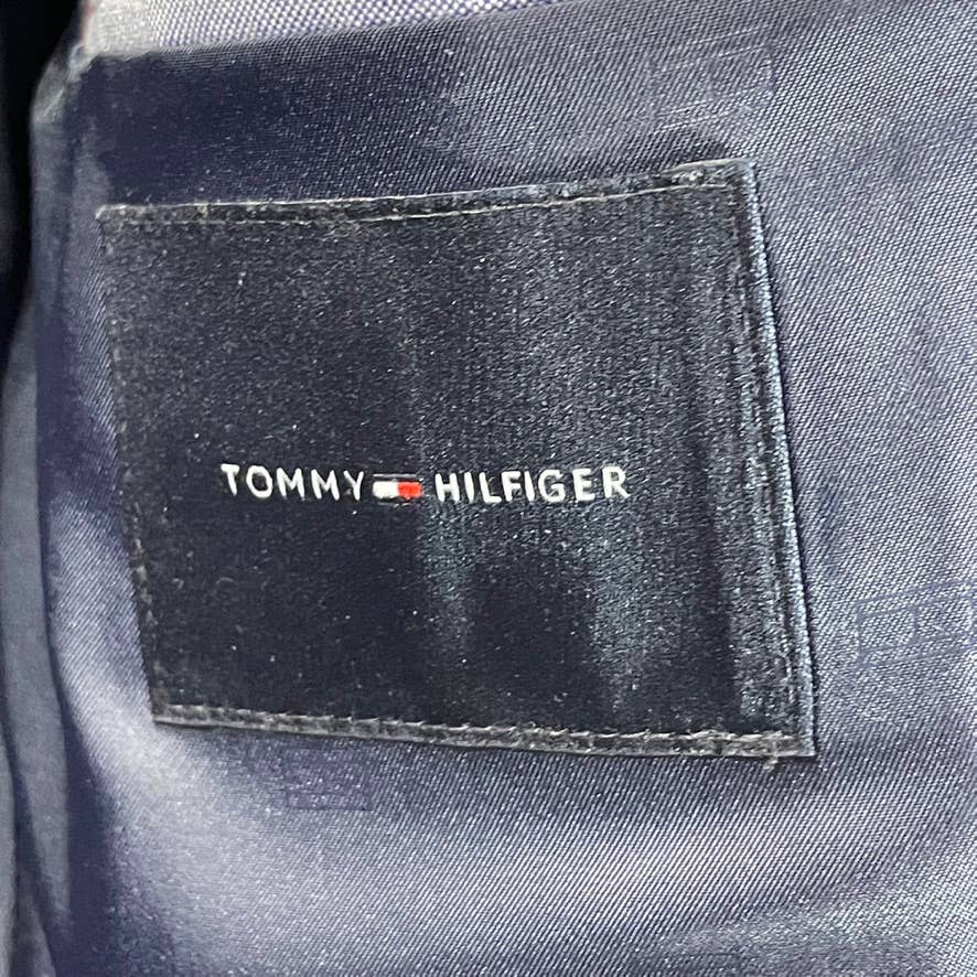 TOMMY HILFIGER Men's Short Navy-Burgundy Plaid Modern-Fit Two-Button Blazer