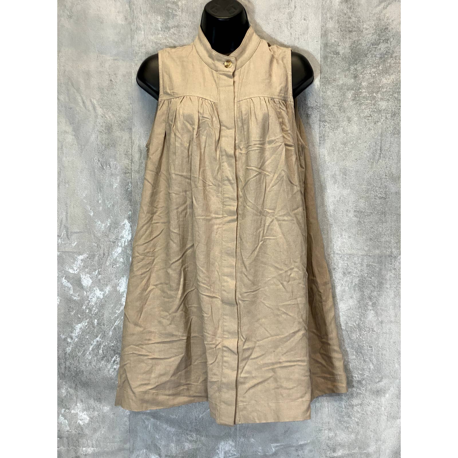 VICI Collection Women's Cappuccino Sleeveless Button-Up Babydoll Mini Dress SZ S