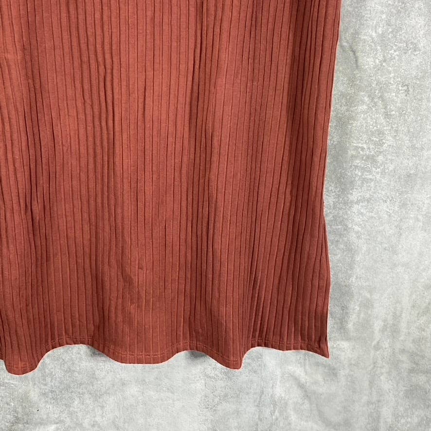 EILEEN FISHER Women's Terracotta Ribbed Crewneck Hi-Low Shift Mini Dress SZ S