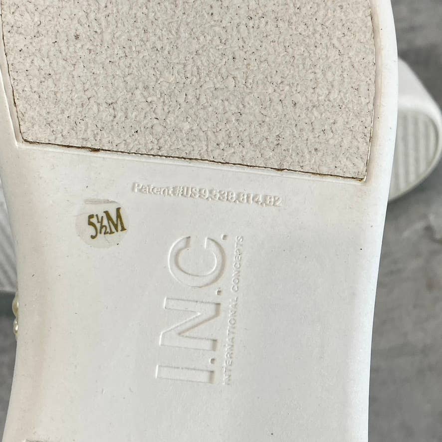 INC Women's White Imitation Pearl Embellished Alleni Lace-Up Sneakers SZ 5.5