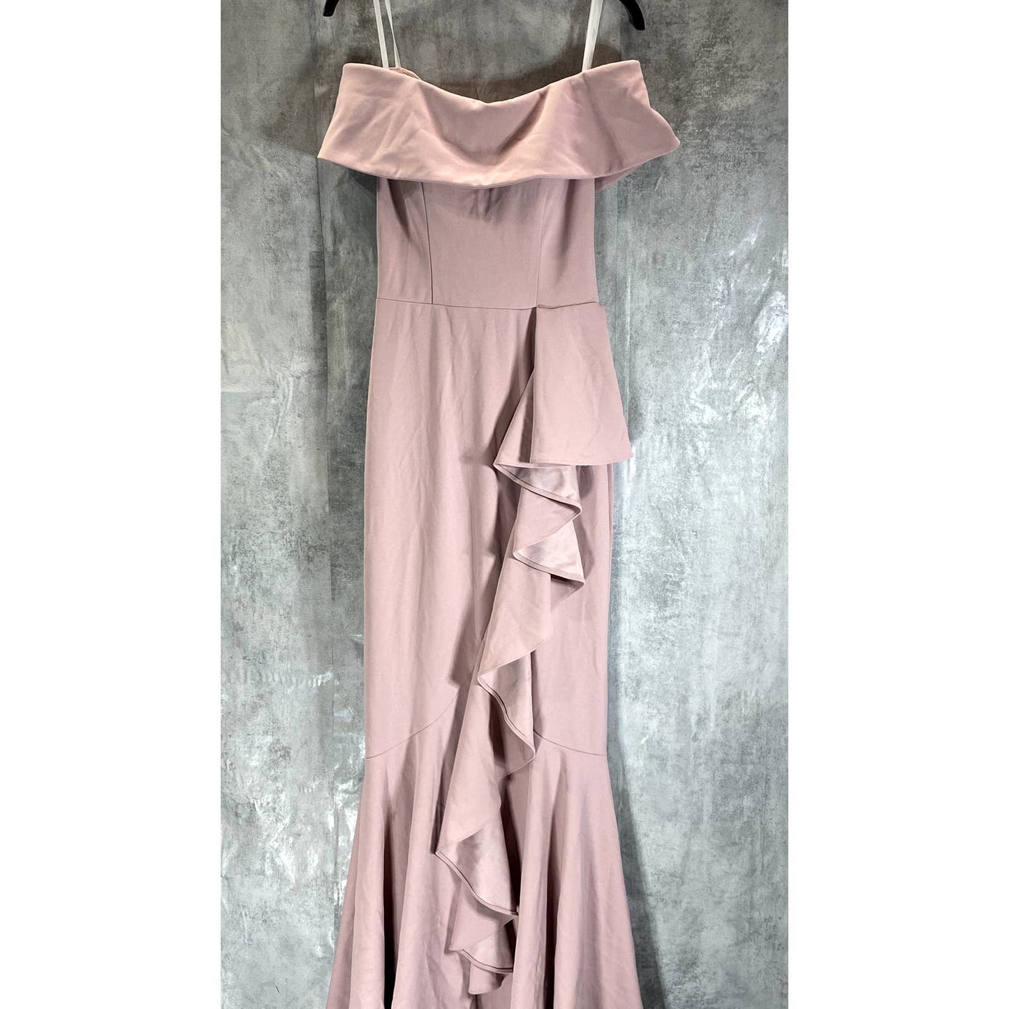 BETSY & ADAM Women's Light Pink Cascade Ruffle Off-The-Shoulder Mermaid Gown SZ4