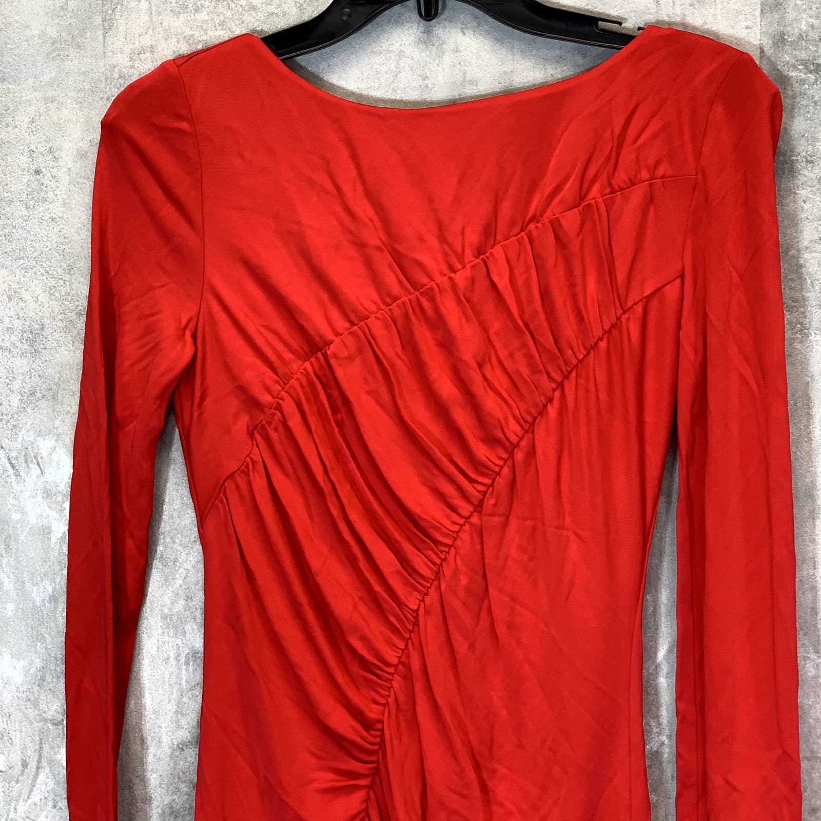 RACHEL ZOE Women's Red Ruched Long Sleeve Side Slit Knee Length Jersey Dress SZ4