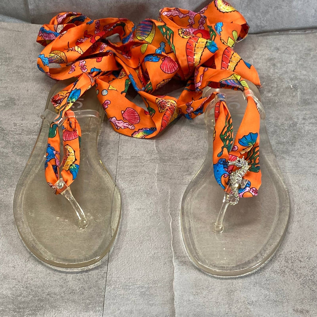 INC INTERNATIONAL CONCEPTS Women's Orange-Clear Seahorse Malana Scarf Sandal SZ9