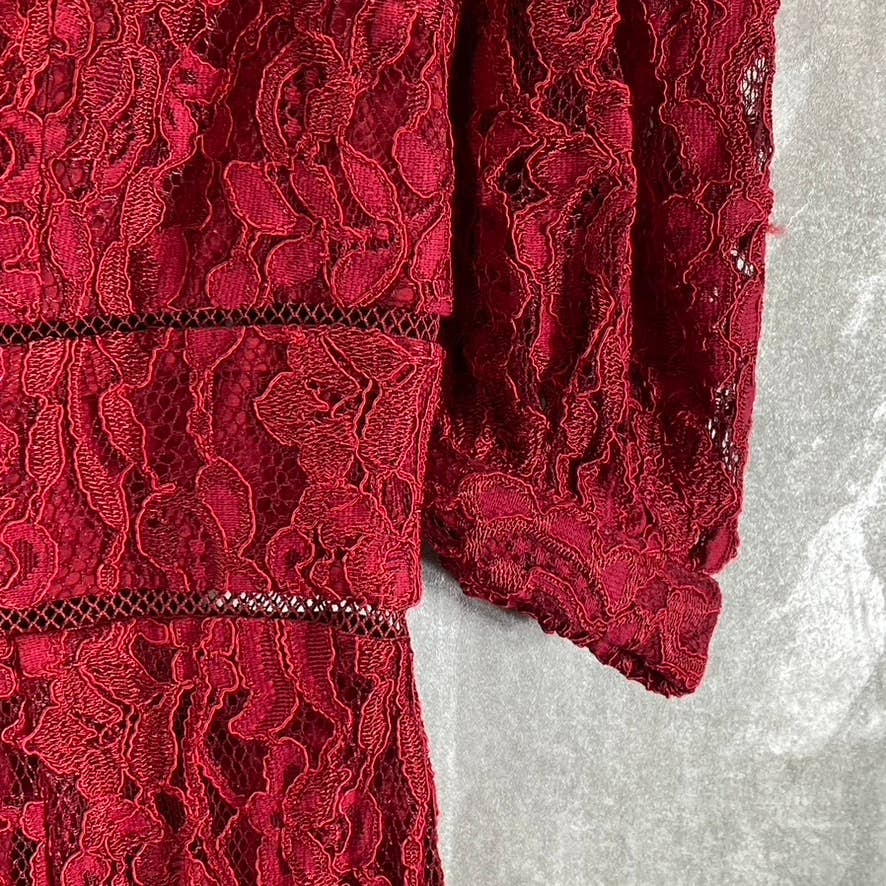 BARDOT Women's Crimson Red Kira Lace Button-Detail V-Neck Fit & Flare Mini Dress