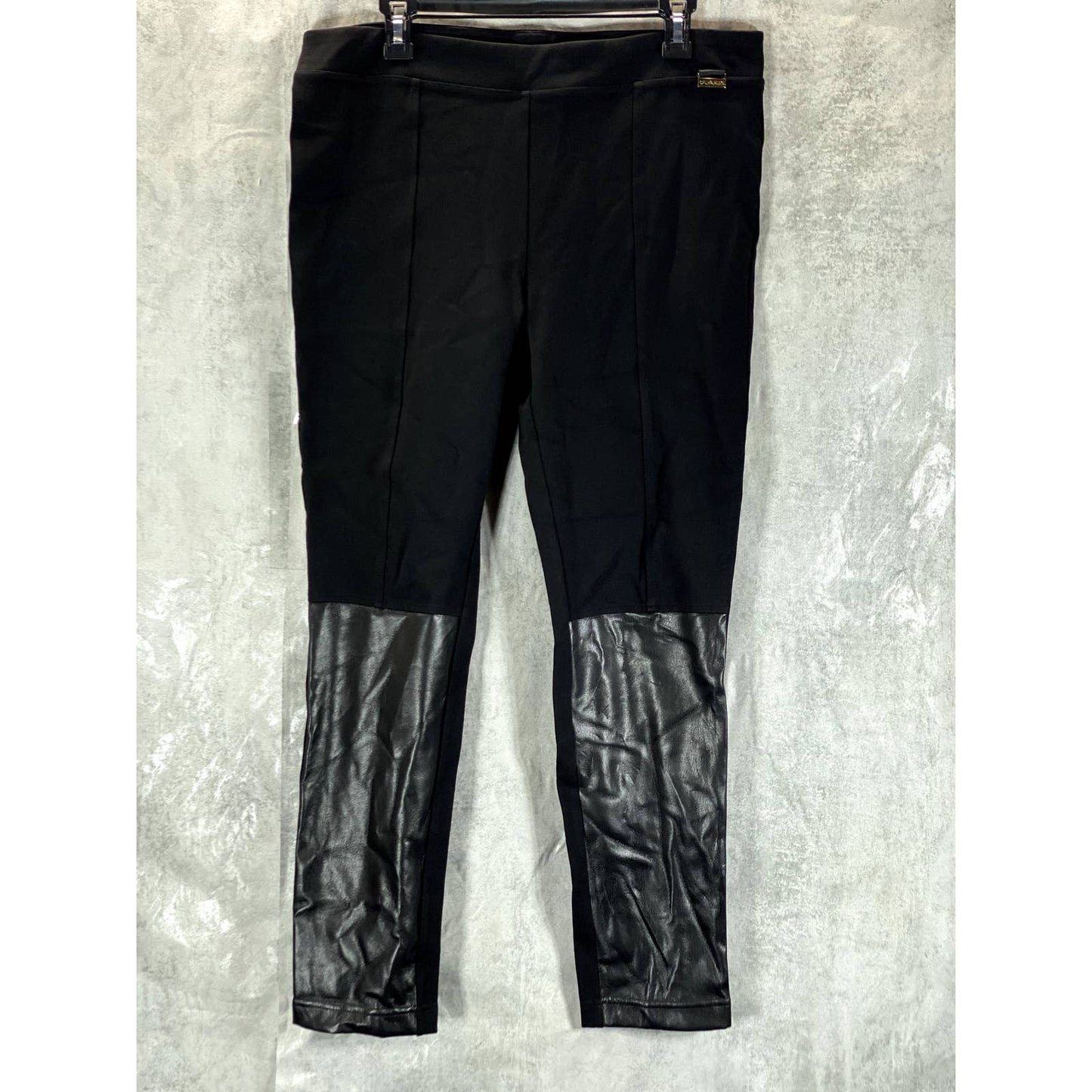 CALVIN KLEIN Women's Black Faux-Leather Mid-Rise Skinny Pull-On Leggings SZ L